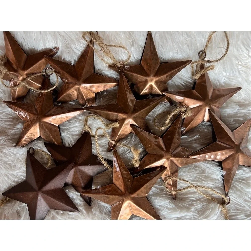 Rustic Metal Star Ornaments Set of 11 Copper Bronze Hammered Primitive Western